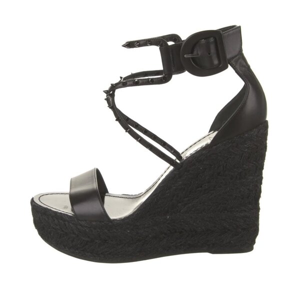 Christian Louboutin Leather Spikes Red Sole Wedge Espadrilles - Picture 1 of 5